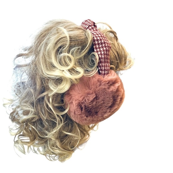 Accessories - Blush pink faux fur ear muffs maroon &white houndstooth headband Slavic girl OS